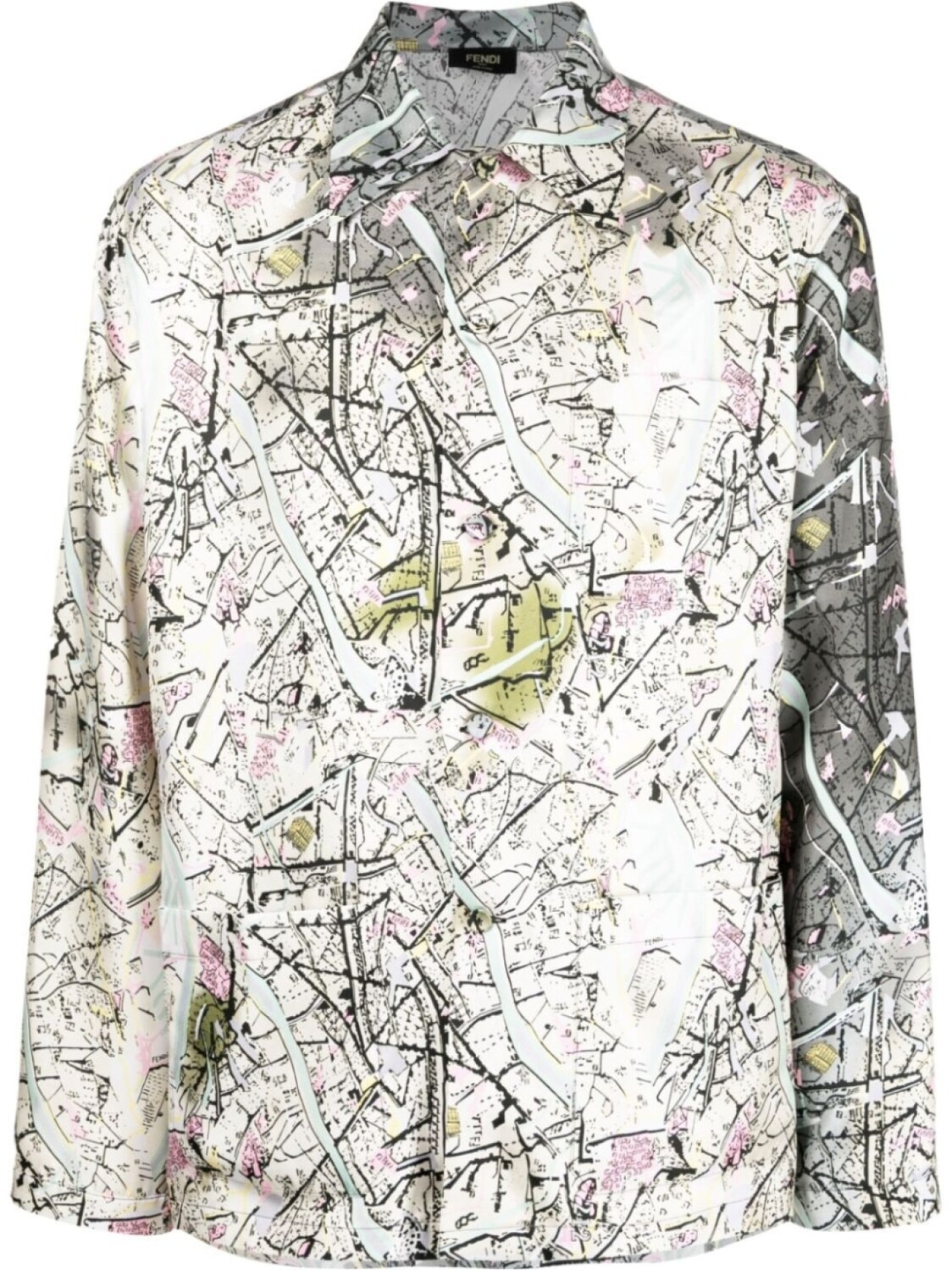 

Рубашка с длинными рукавами и узором Map FENDI, серый