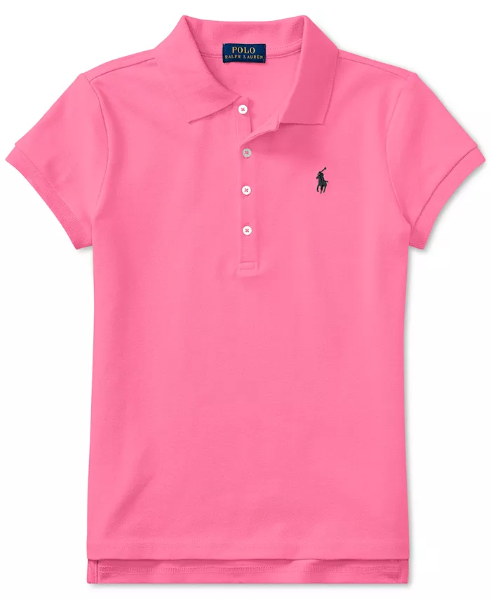

Детская и девичья короткорукавная поло из стрейч-хлопковой сетки Polo Ralph Lauren, розовый