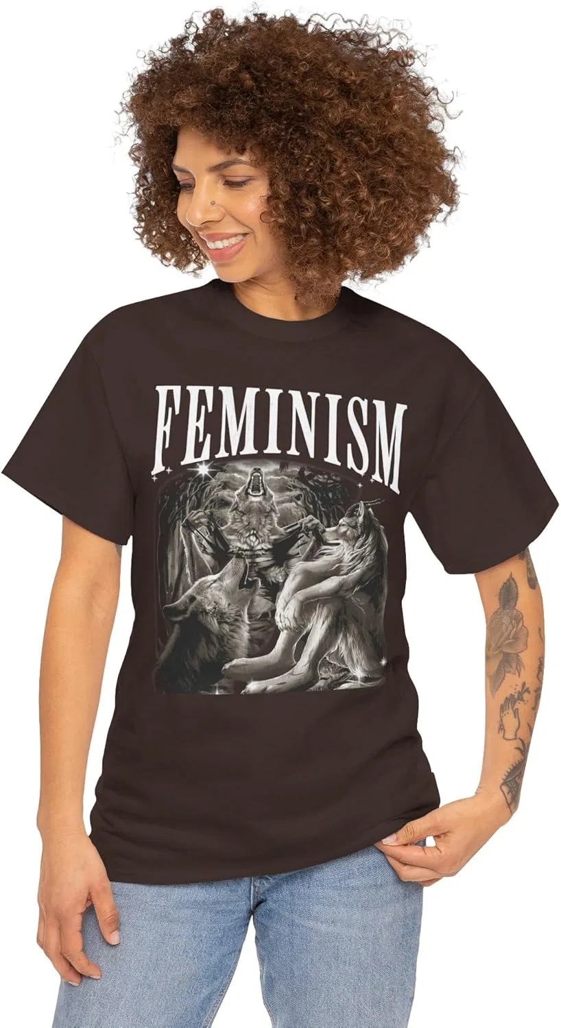 Футболка Funny Feminism, Alpha Wolf Bold Cringe Werewolf Memes, винтажный бутлег 90-х, хлопок GENERIC, Dark Chocolate — фото 2
