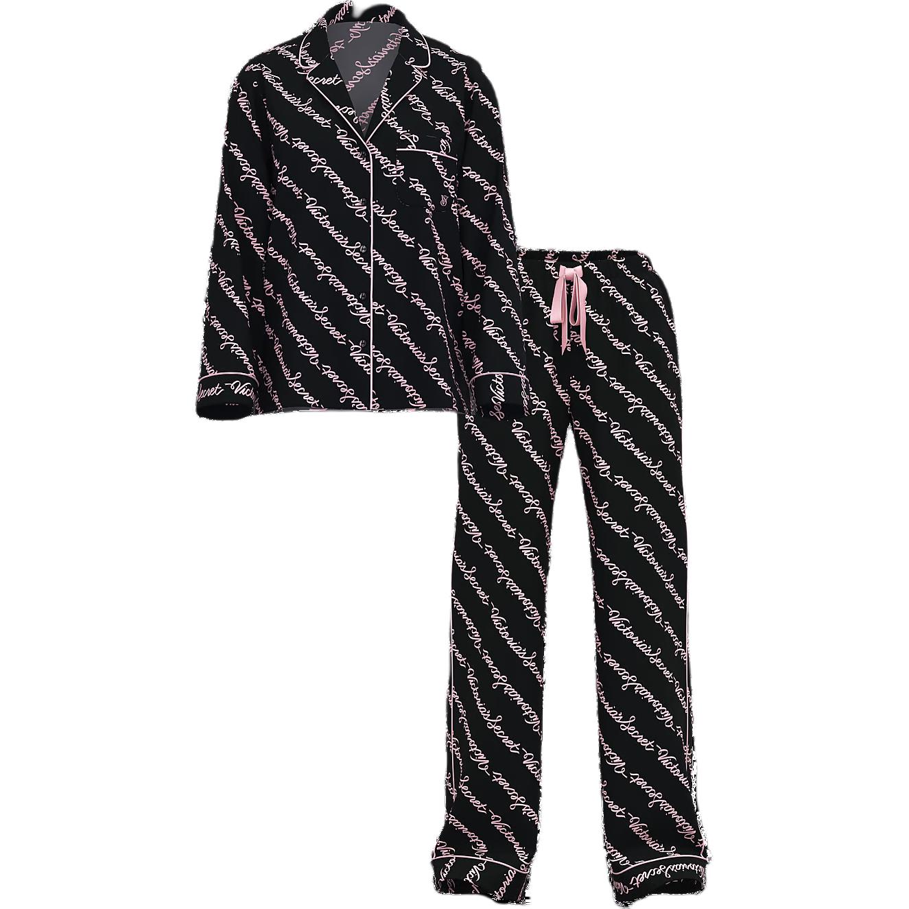 Victoria's Secret Комплект пижамы из фланели / пижамный комплект с черной лентой и надписью Women's Black — фото 3