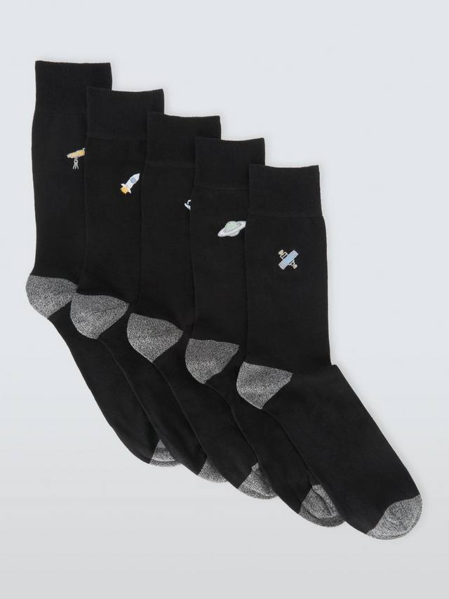 

Органические носки Space с вышивкой из хлопковой смеси John Lewis, Pack of 5, Black