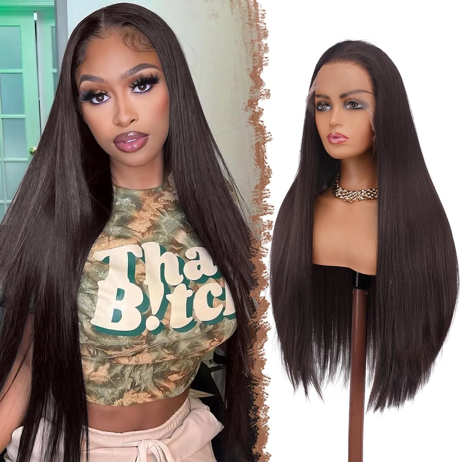 Длинный прямой парик «Lace Front» темно-коричневый 75 см от FESHFEN Feshfen, Dark Brown