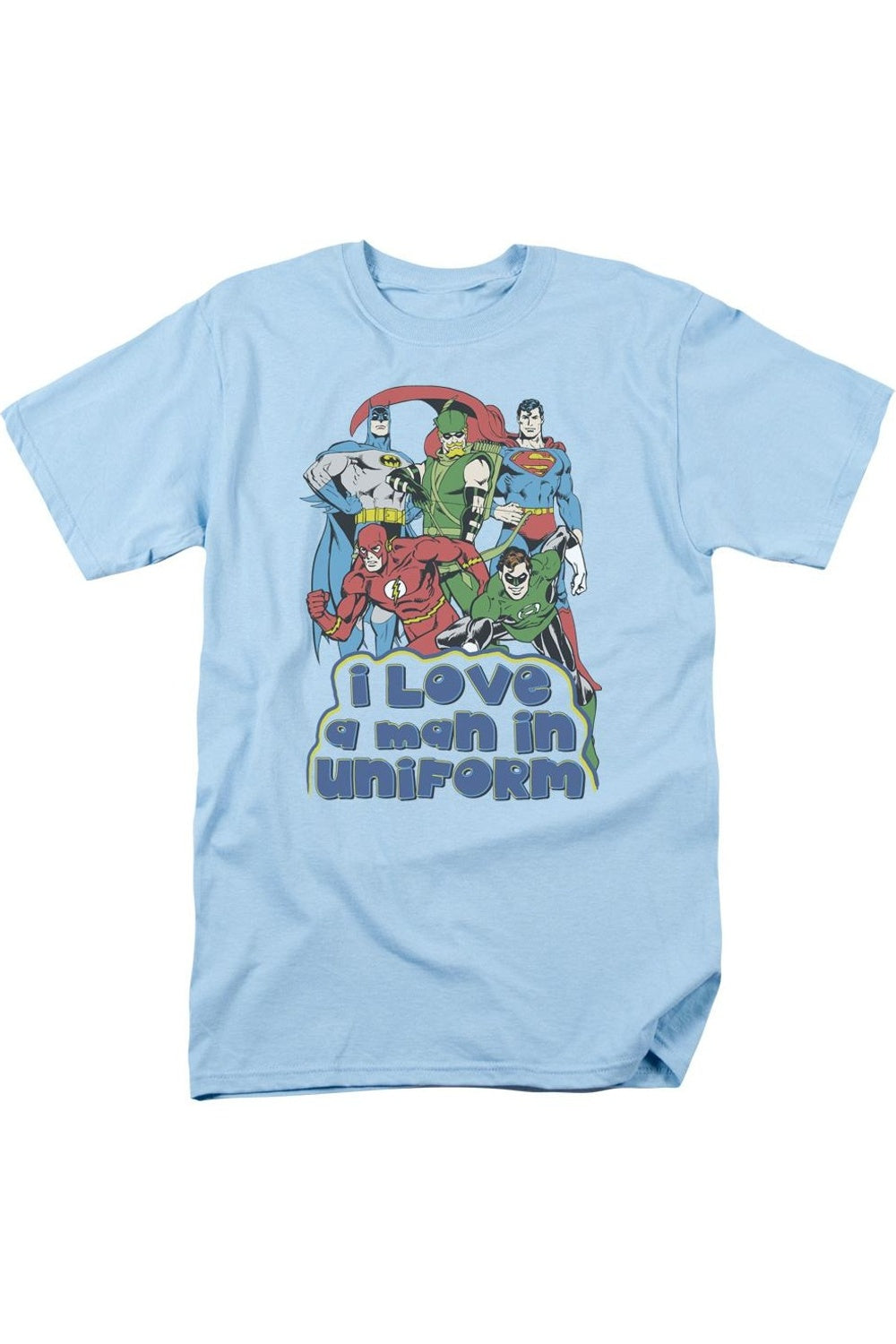 

Футболка с коротким рукавом для взрослых DC Comics I Love A Man In Uniform Gildan, светло-голубой