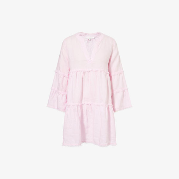 

Платье мини кафтан Heidi Klein Baie de cassis из льна, светло-розовый