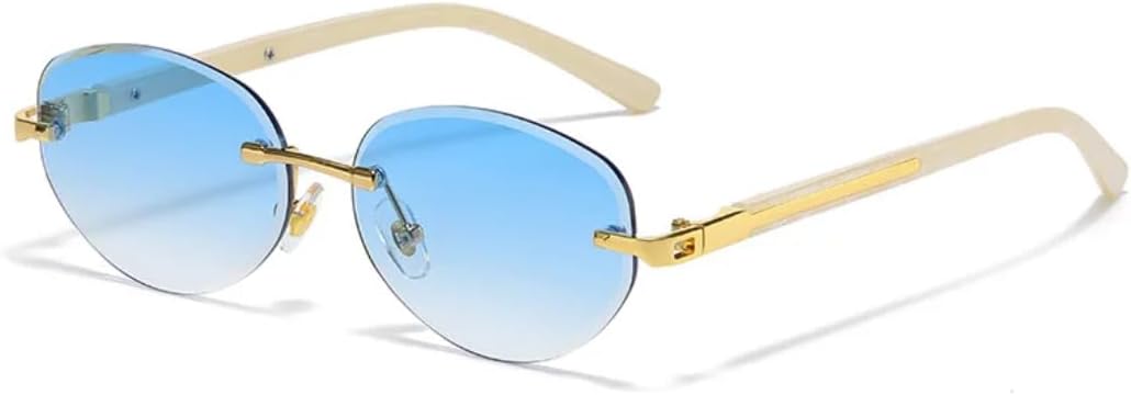 

Модные тренды: овальные солнцезащитные очки без оправы, женские, люксовые, с градиентным переходом, мужские, панк, солнцезащитные очки с защитой от УФ-излучения UV400 TVTBBVV, Gold-blue