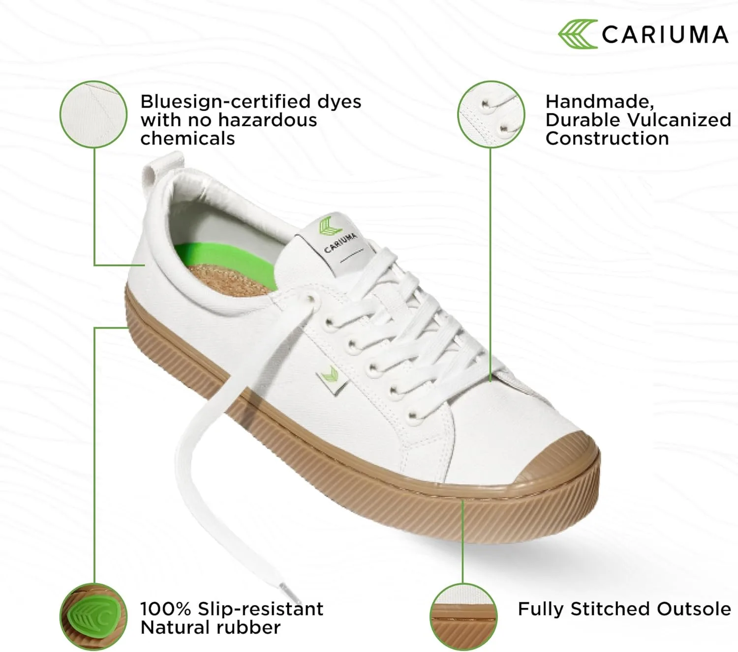 Кроссовки CARIUMA OCA Low Canvas, удобная мужская обувь, легкая и экологичная, универсальная повседневная обувь со 100% веганской стелькой, резиновая подошва, белый — фото 4