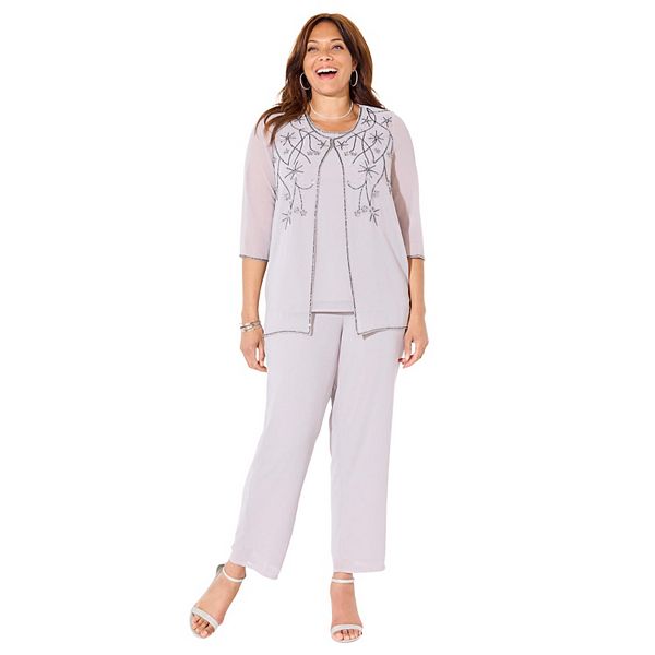

Женский костюм-тройка с цветочной каймой Plus Size Catherines, Silver