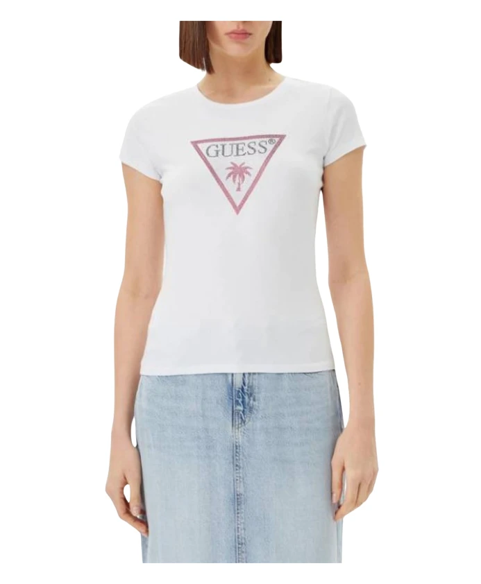 

Футболка с коротким рукавом, украшенная треугольными стразами Guess, белый