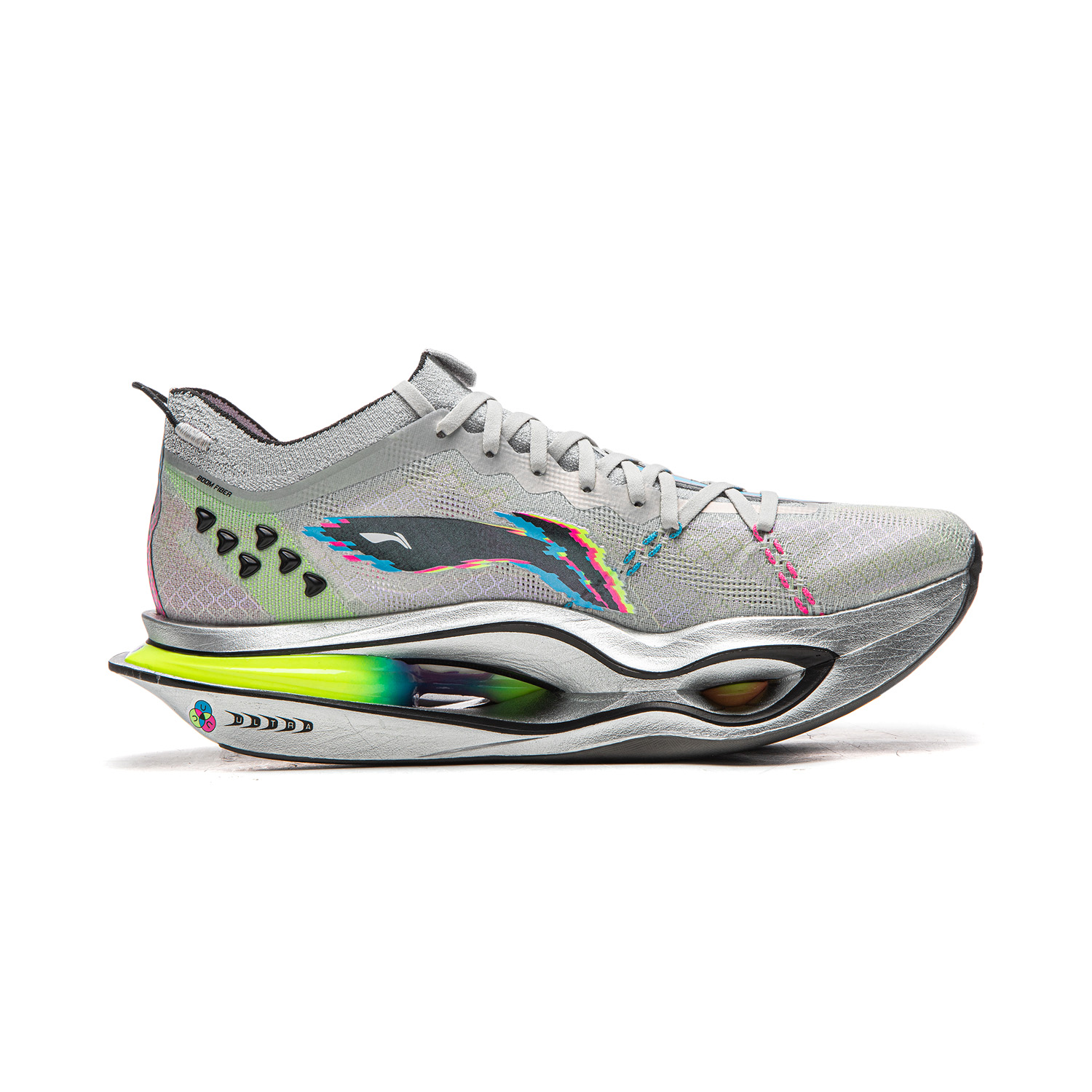 Беговые кроссовки Li-Ning Feidian 6 ULTRA с амортизацией, противоскользящие, износостойкие, низкие, с карбоновой пластиной, унисекс, crystal серый/серебро — фото 3