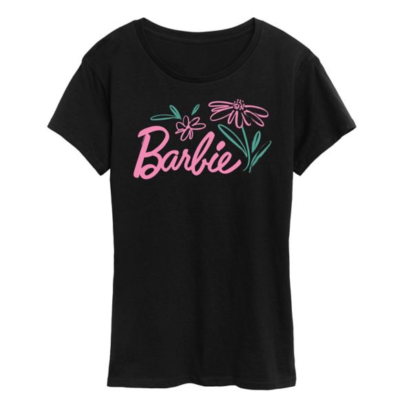 

Женская футболка с принтом логотипа и цветами Barbie, черный