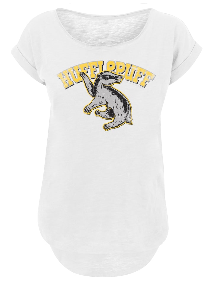 

Удлиненная футболка с эмблемой Гарри Поттера Хаффлпаффа в белом цвете F4NT4STIC