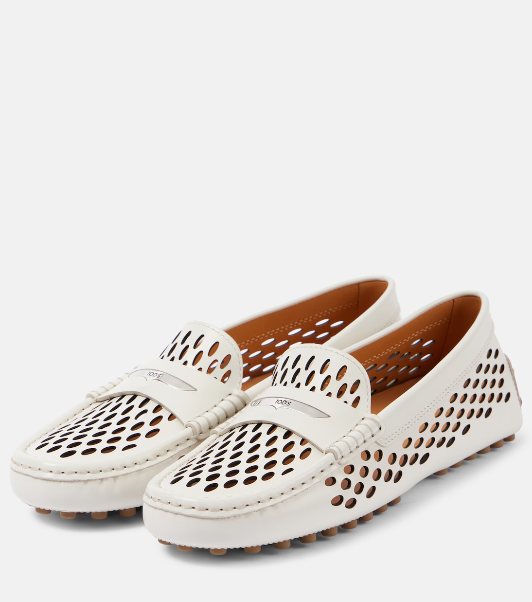 Кожаные туфли для вождения Gommino с вырезом Tod's, Bianco Calce — фото 4
