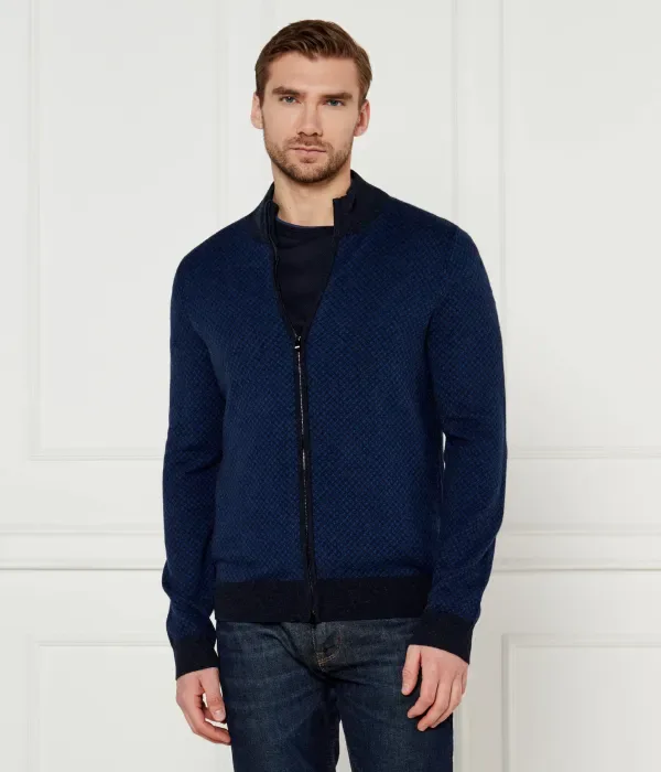 Шерстяной кардиган H-Eltorno regular fit Boss, темно-синий