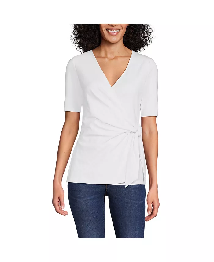 

Женская блузка с укороченными рукавами из легкого джерси со шнуровкой по боку Lands' End, белый