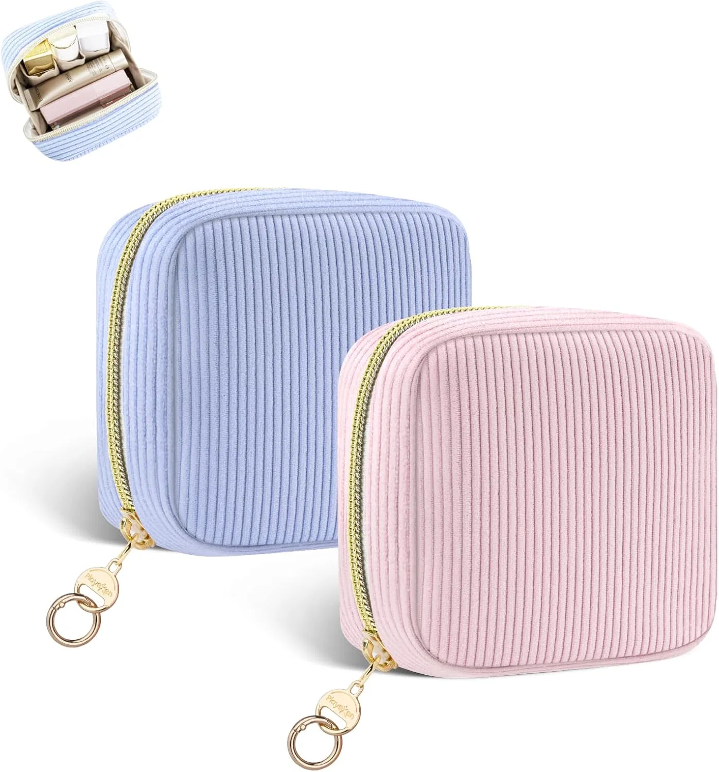 Набор из 2 мини-косметичек для сумочки с кольцом для ключей Playexen, A-Pink&Blue