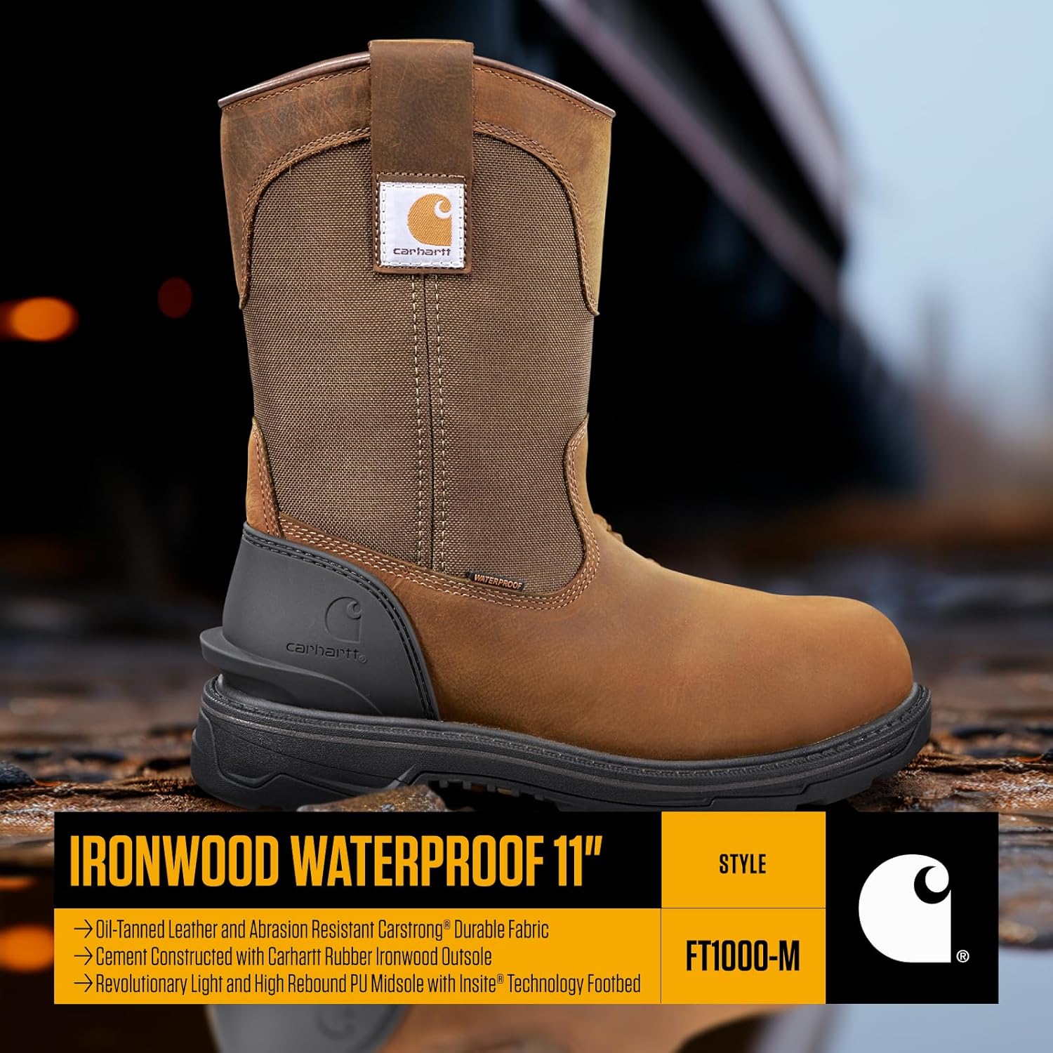 Carhartt Ironwood водонепроницаемые рабочие ботинки для мужчин - 11-дюймовые веллингтоны из масляной кожи с противоскользящей подошвой и защитой от электростатического разряда, Bison Brown Oil Tan — фото 4