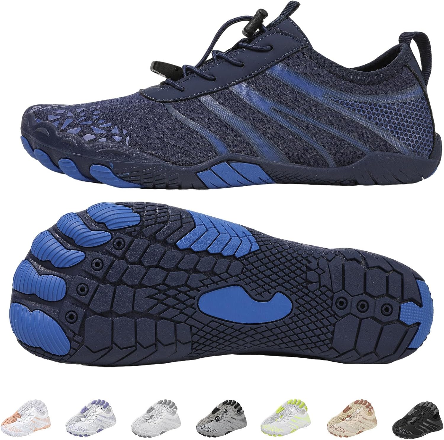 

Горные кроссовки для ходьбы для мужчин и женщин, с широкой носочной частью, противоскользящие, для бега, пляжа, плавания и бассейна Kiyenus, синий