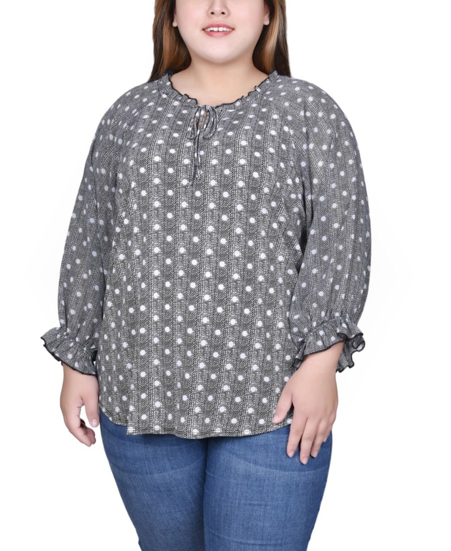 

Топ большого размера с рукавами 3/4 и воротником-рюшами NY Collection, Gray White