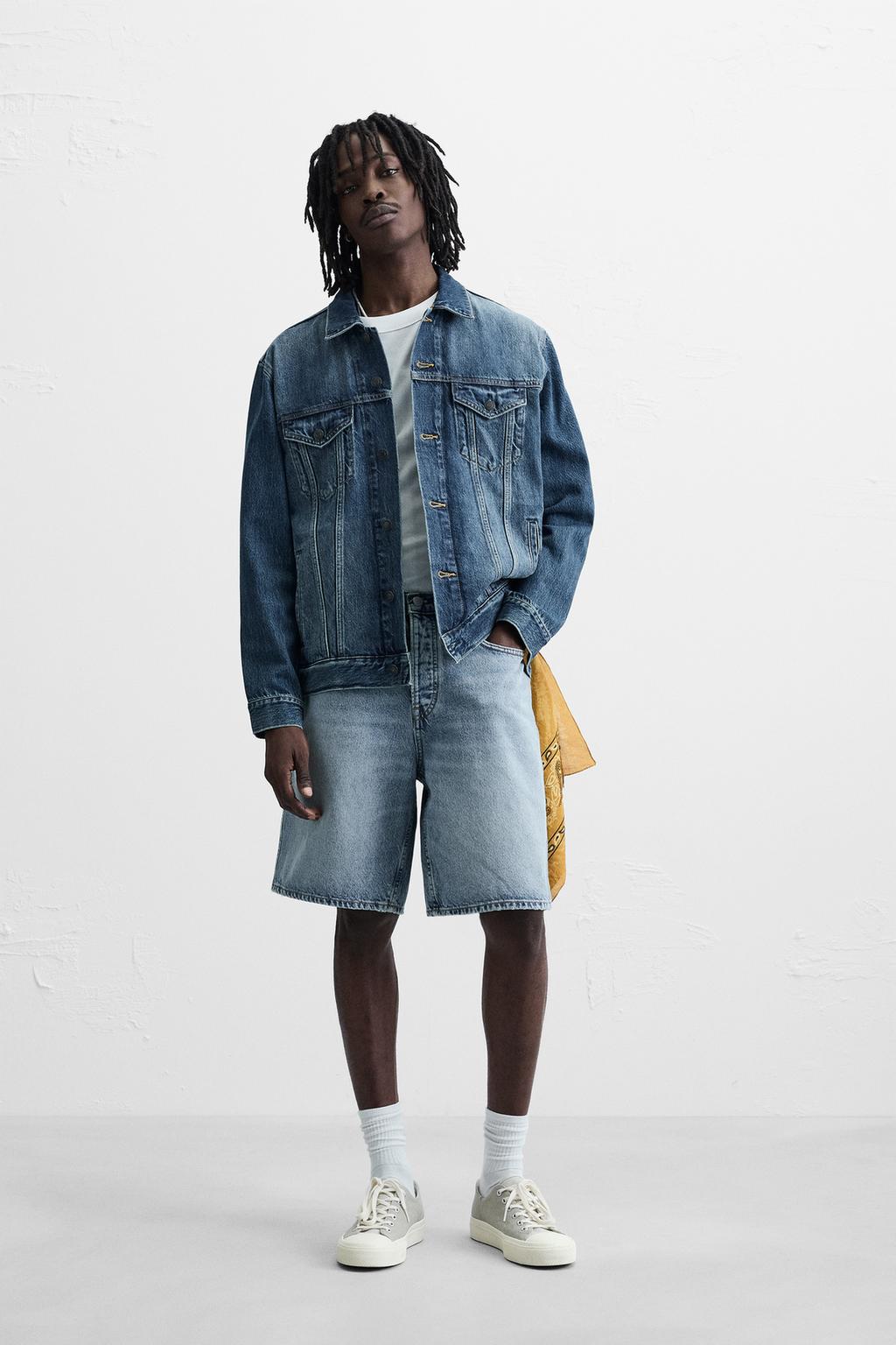 

Джинсовые шорты-бермуды с прямыми штанинами ZARA, средне-синий