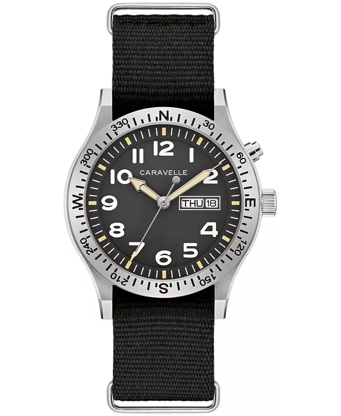 

Мужские часы Vintage Casual Lite Up с черным нейлоновым ремешком, 39мм Caravelle