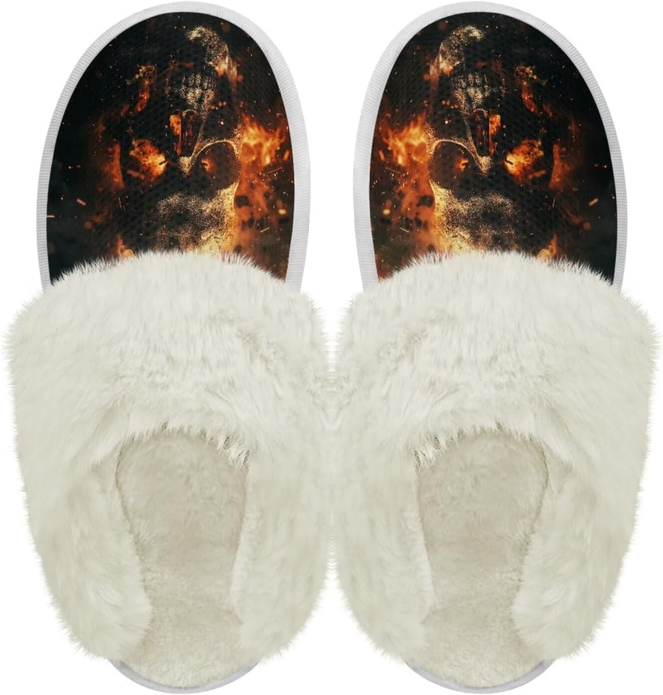

Тапочки chaqlin Fuzzy из плюша для женщин и мужчин, мягкие, комфортные, легкие, из фланели с меховой отделкой, с нескользящей водонепроницаемой подошвой для дома и улицы, Fire Skull