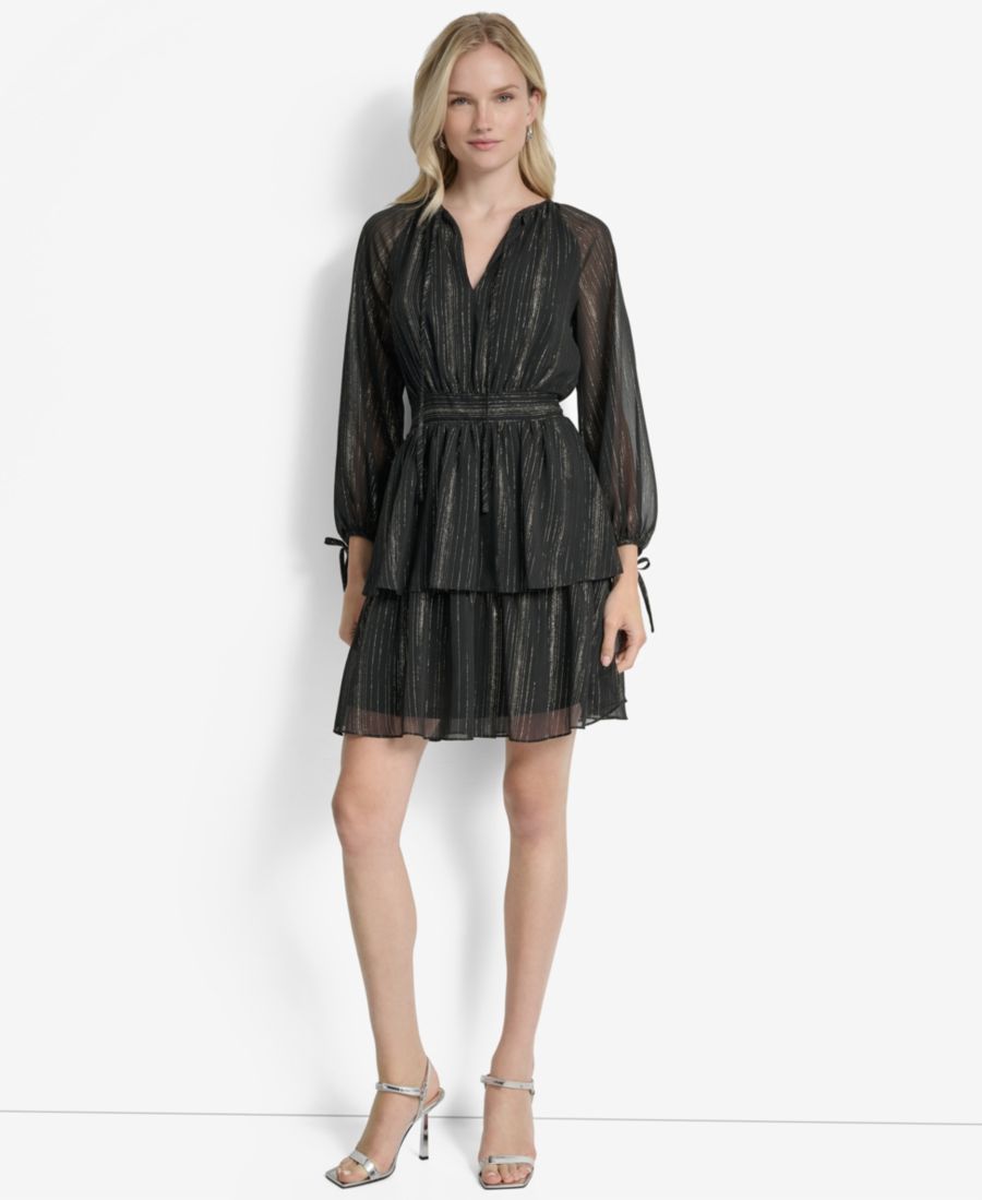 

Женское платье с длинными рукавами и металлическим блеском DKNY, Black/Silver