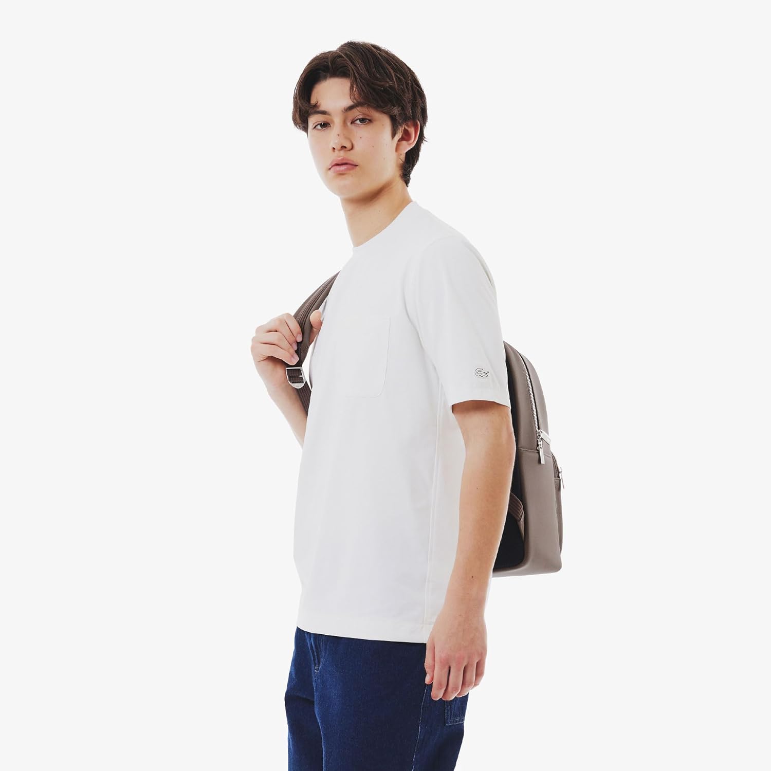 Мужская футболка Lacoste с карманом, быстросохнущая, эластичная, из эластичного материала, белый — фото 3