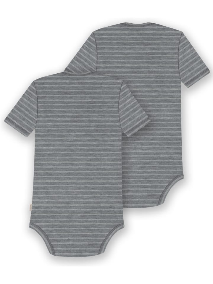 Normani Outdoor Sports Комплект из 2 детских боди с короткими рукавами из мериносовой шерсти, цвет Тауранга, серая полоска — фото 2