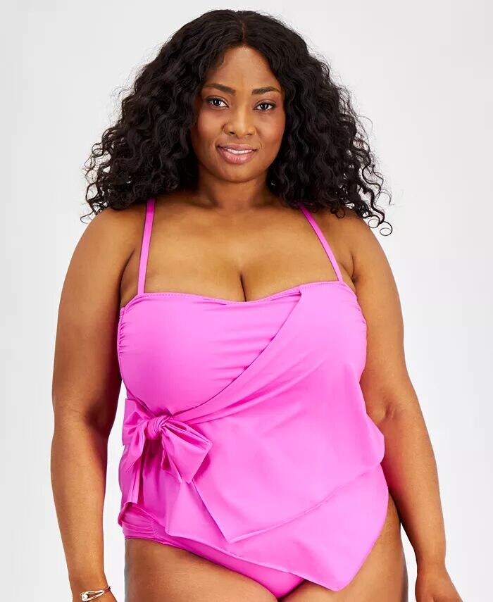 

Цветовой код больших размеров Топ танкини с завязками сбоку Becca ETC, розовый