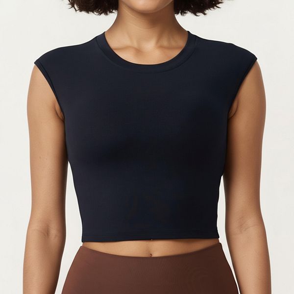 

Женский укороченный топ без рукавов с облегающим кроем и круглым вырезом Anna-Kaci, Black