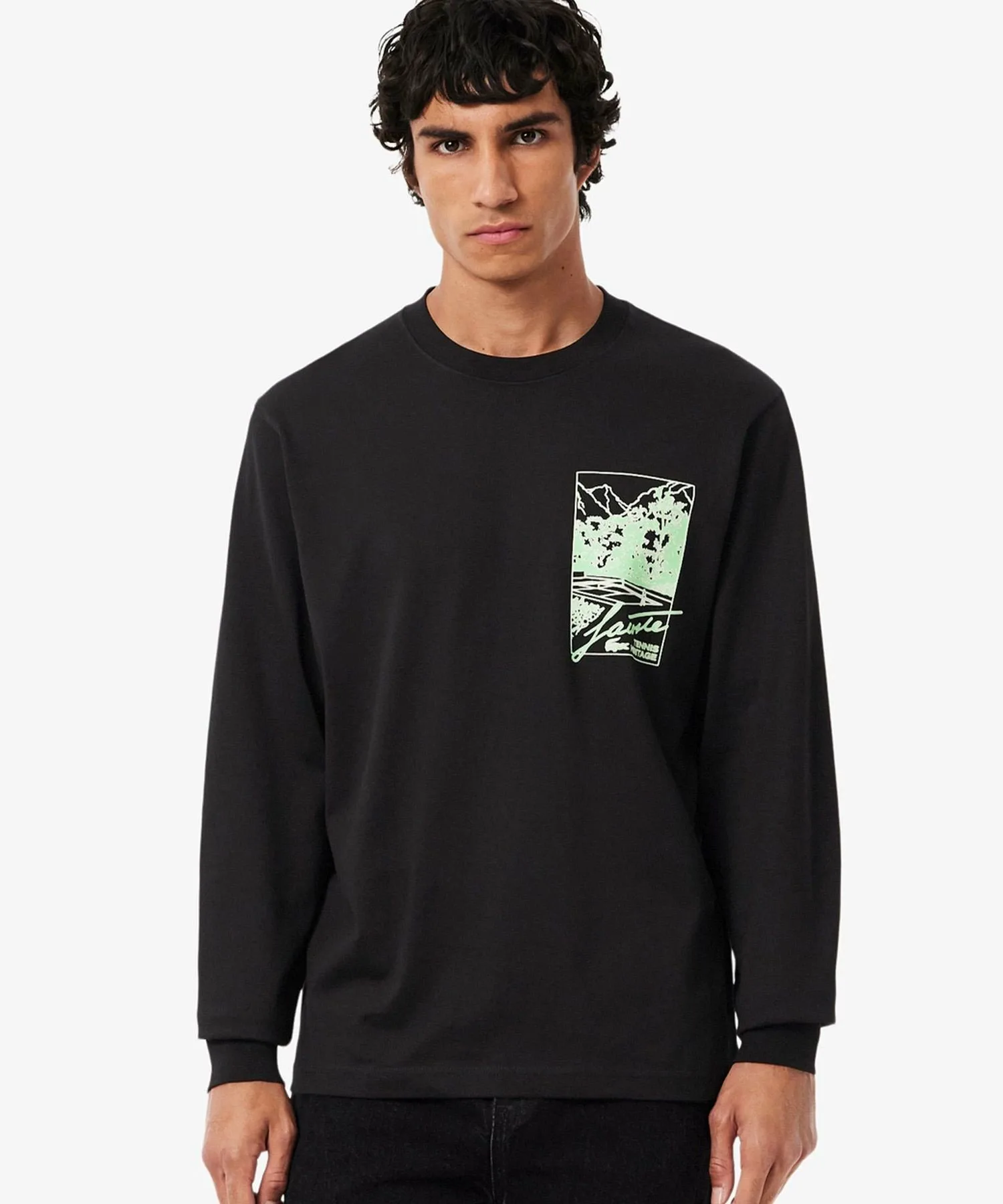Футболка с длинными рукавами с принтом «Теннисное наследие» LACOSTE, Black