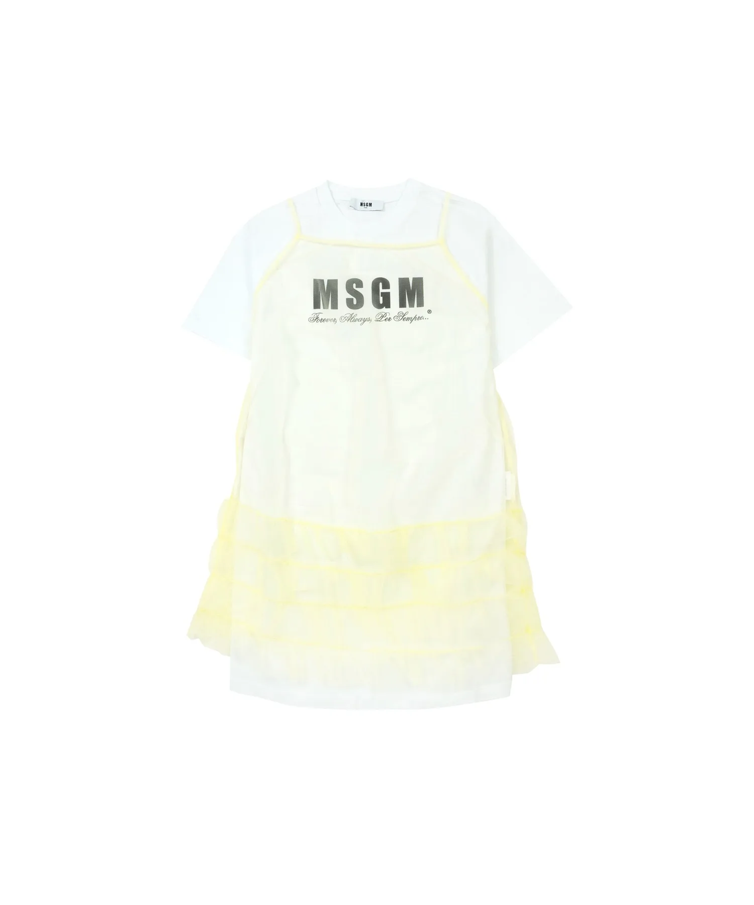 Детское платье с ярусной тюлью и накладным камисолем MSGM KIDS белое