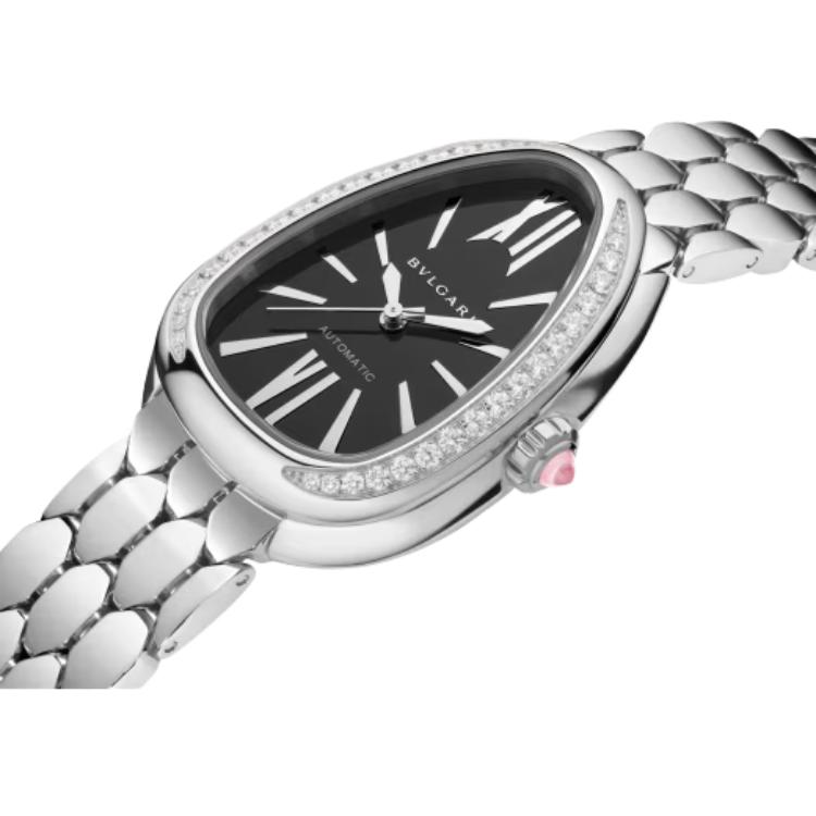 BVLGARI Часы Serpenti Series с автоматическим механизмом, стальной браслет, черный циферблат, 34 мм — фото 3