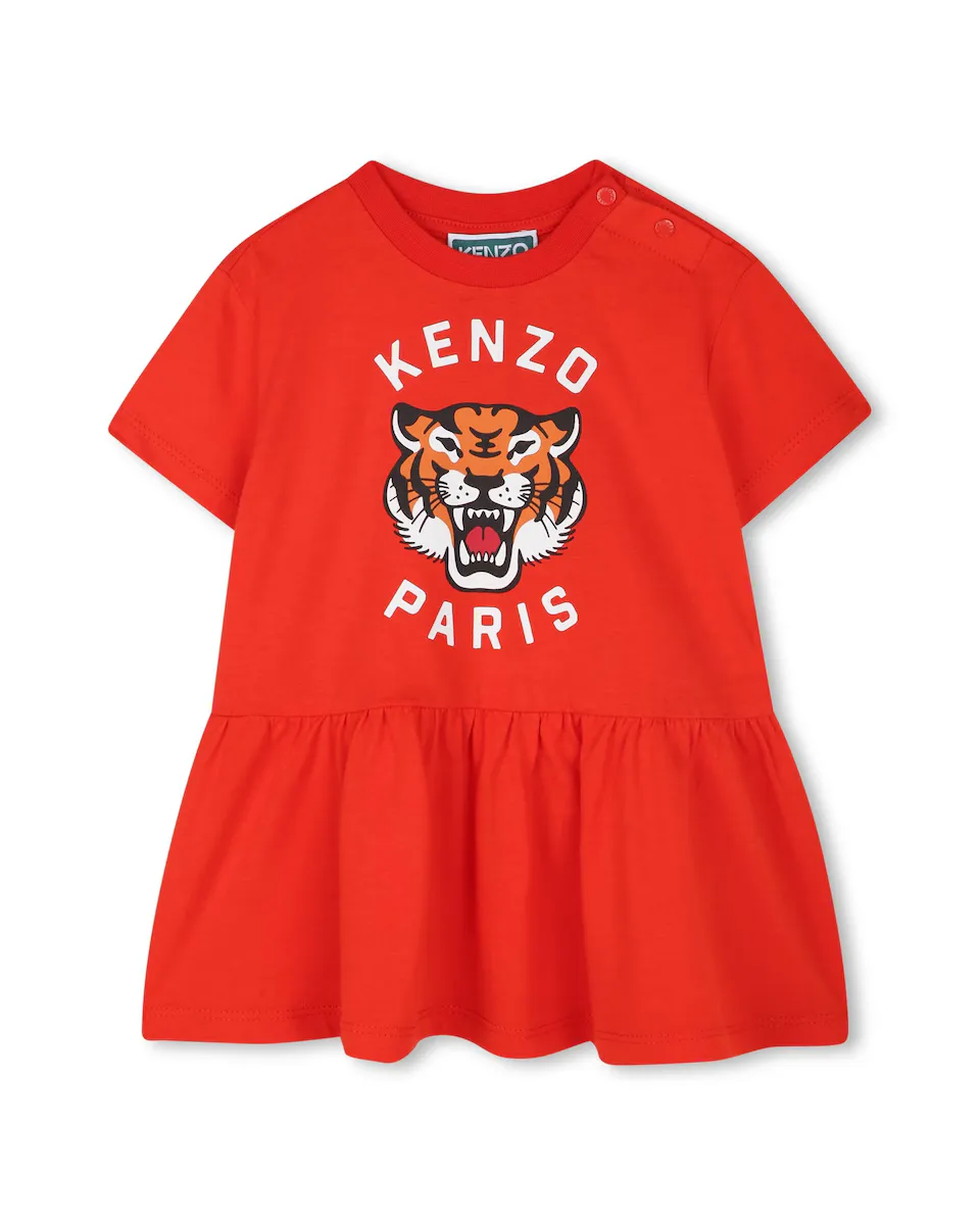 

Платье для девочки из хлопка с рисунком спереди Kenzo Kids, красный