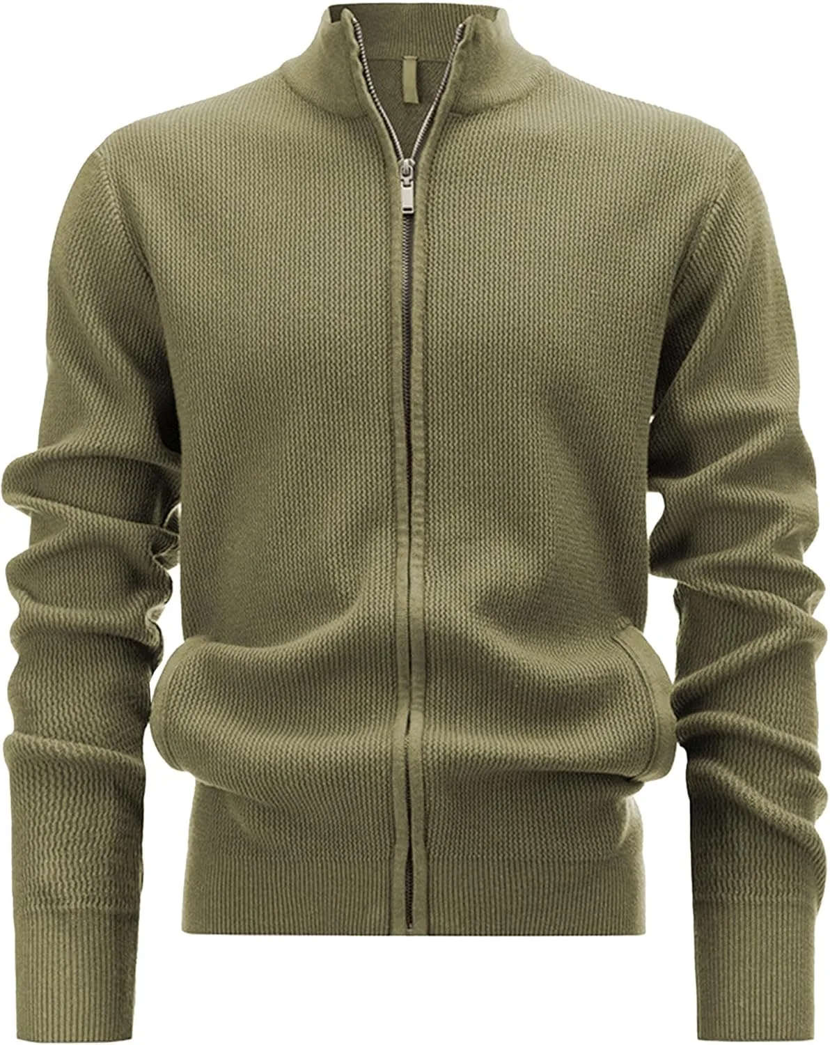 Мужской кардиган на молнии однотонный slim fit с круглым вырезом