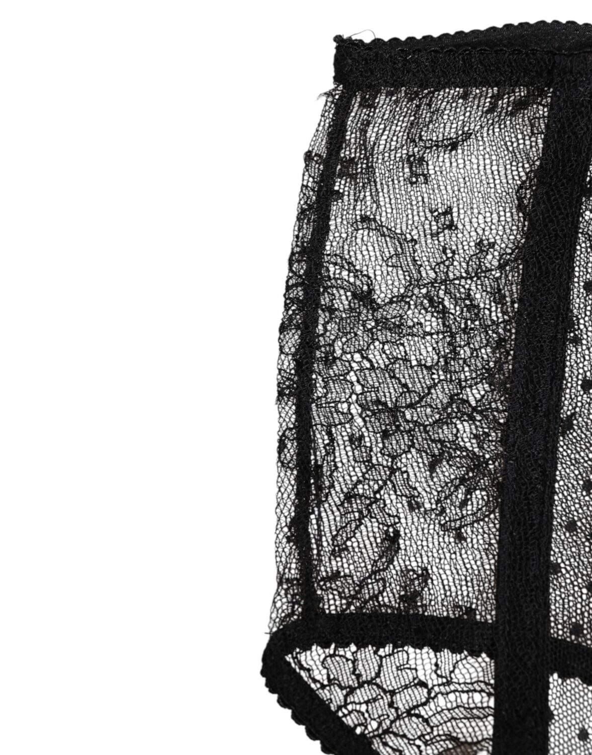 Черное прозрачное кружевное нижнее белье в горошек с высокой талией Dolce & Gabbana, черный — фото 3