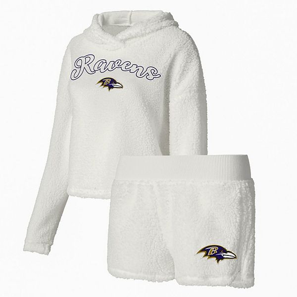 

Женский спортивный комплект для сна concepts sport white baltimore ravens, флисовый худи и шорты Unbranded