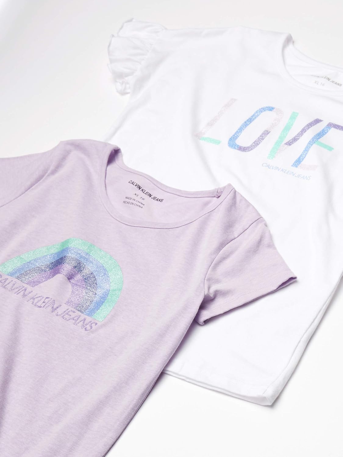 Футболка Calvin Klein Legacy Graphic с короткими рукавами для девочек, Purple White Rainbow Love — фото 3