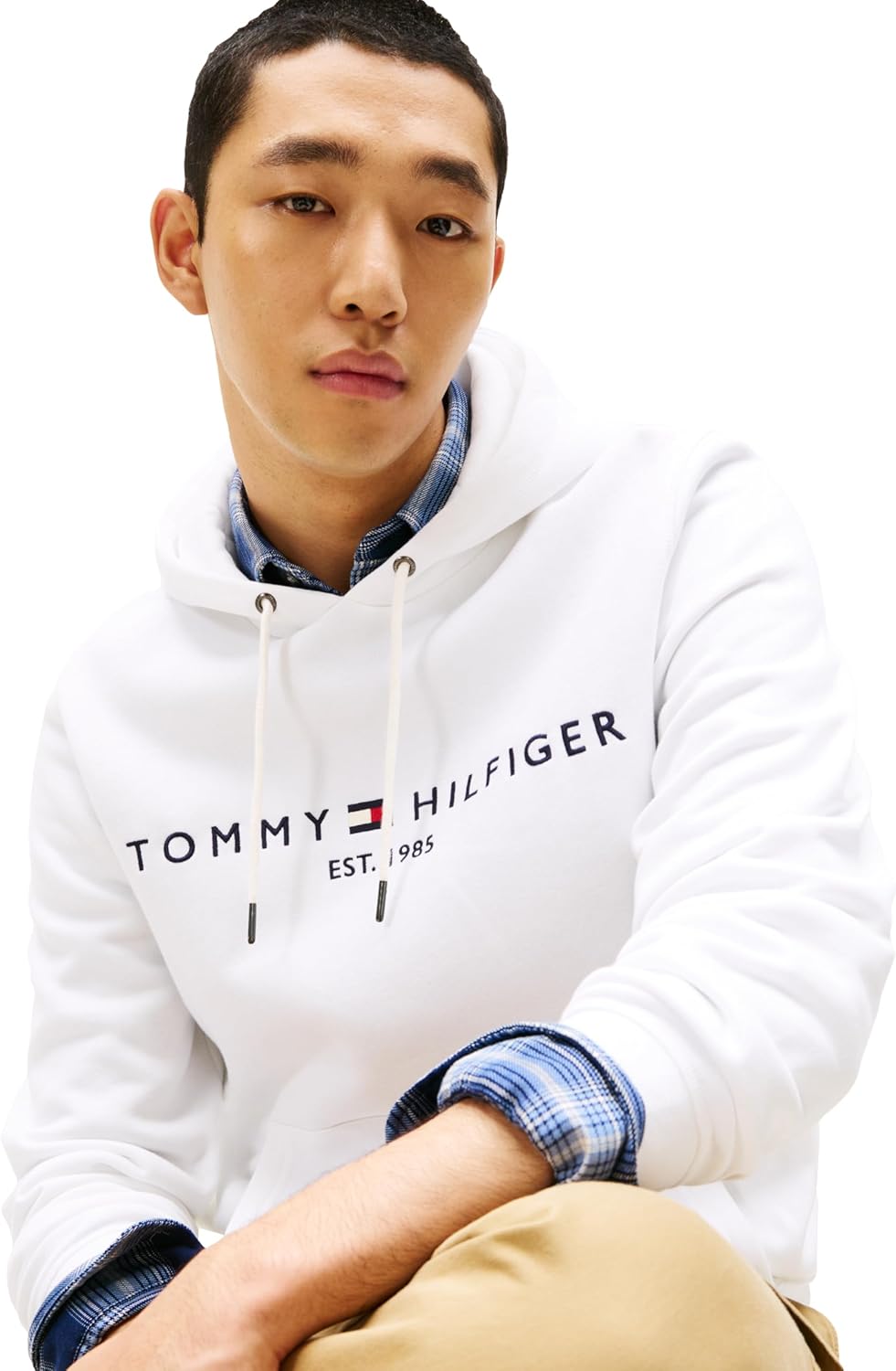 Мужская флисовая толстовка Tommy Hilfiger средней плотности с вышитым логотипом, также доступна в размерах для больших и высоких размеров, White — фото 3