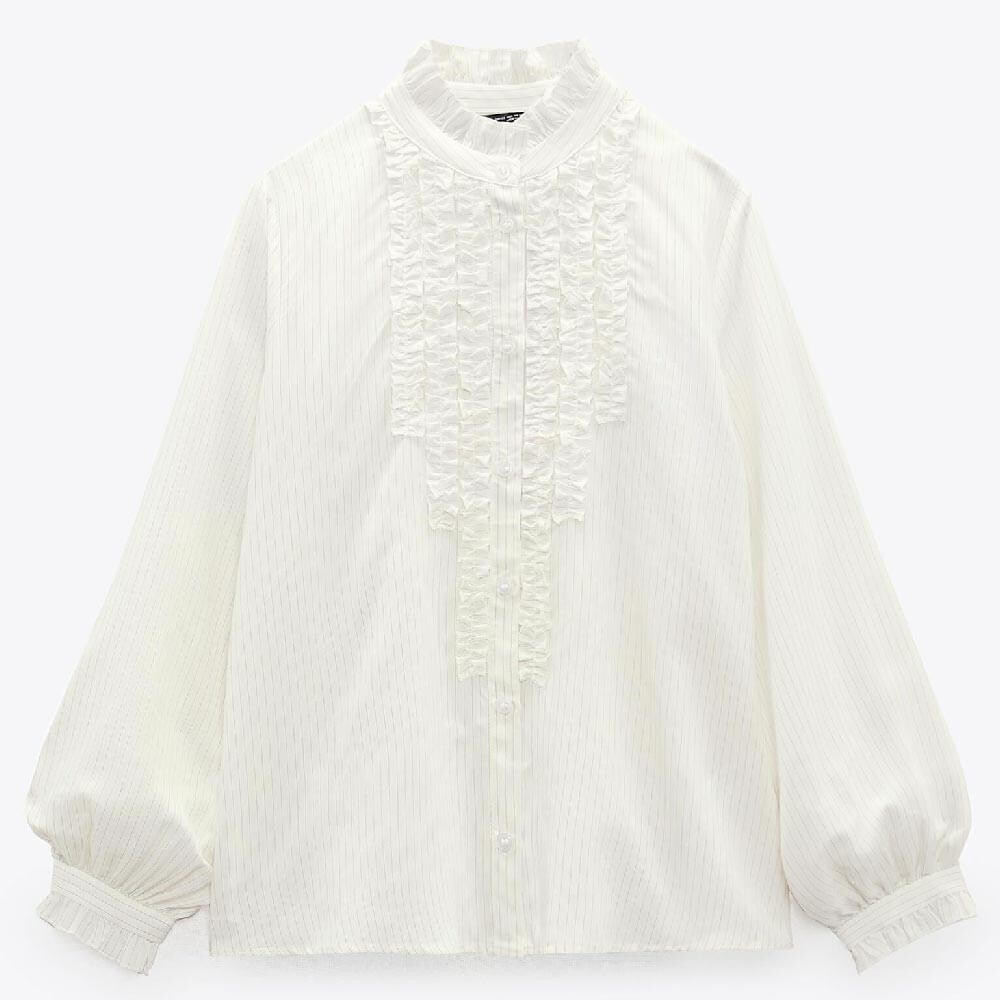 

Рубашка Zara Checked Ruffles, белый