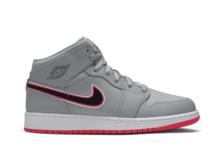 Кроссовки Air Jordan Air Jordan 1 Mid GS 'Wolf Grey Pink', серый — фото 2