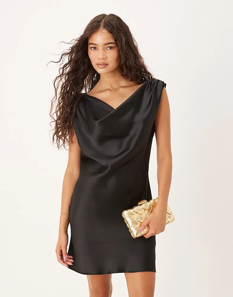 

Мини-платье на одно плечо с атласной драпировкой ASOS DESIGN черного цвета