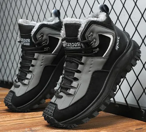 Безопасные рабочие ортопедические походные ботинки, противоскользящие и прочные ботинки с металлическим носком, модные мужские повседневные шнурованные зимние ботинки HuayoRong, черный/серый — фото 3
