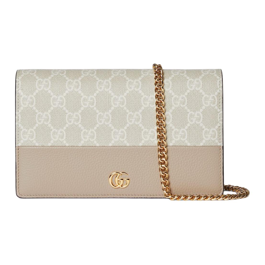 

GUCCI Сумка GG Marmont через плечо из ткани и кожи женская beige & white