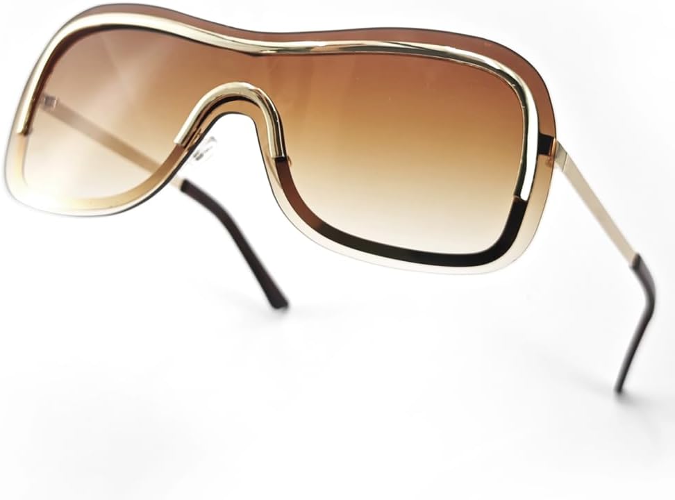 

Солнцезащитные очки Y2k с широкими дужками и массивными металлическими оправами в стиле ретро 90-х, футуристические солнцезащитные очки UV400 LA042 Laemzinv, A3 | Brown