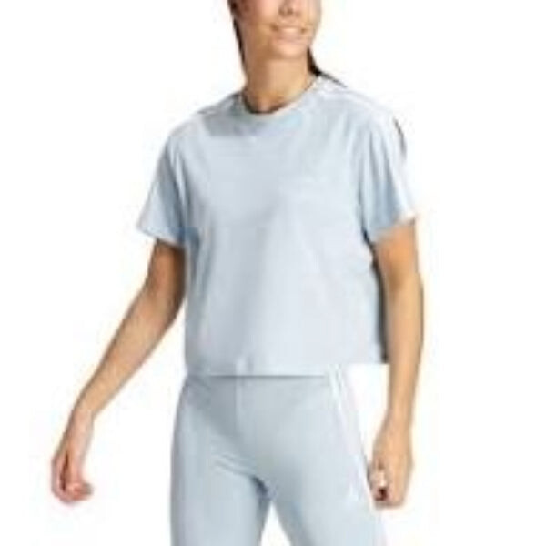 Топ Essentials 3 полоски одинарный джерси укороченный топ азиатские размеры Adidas, синий — фото 2