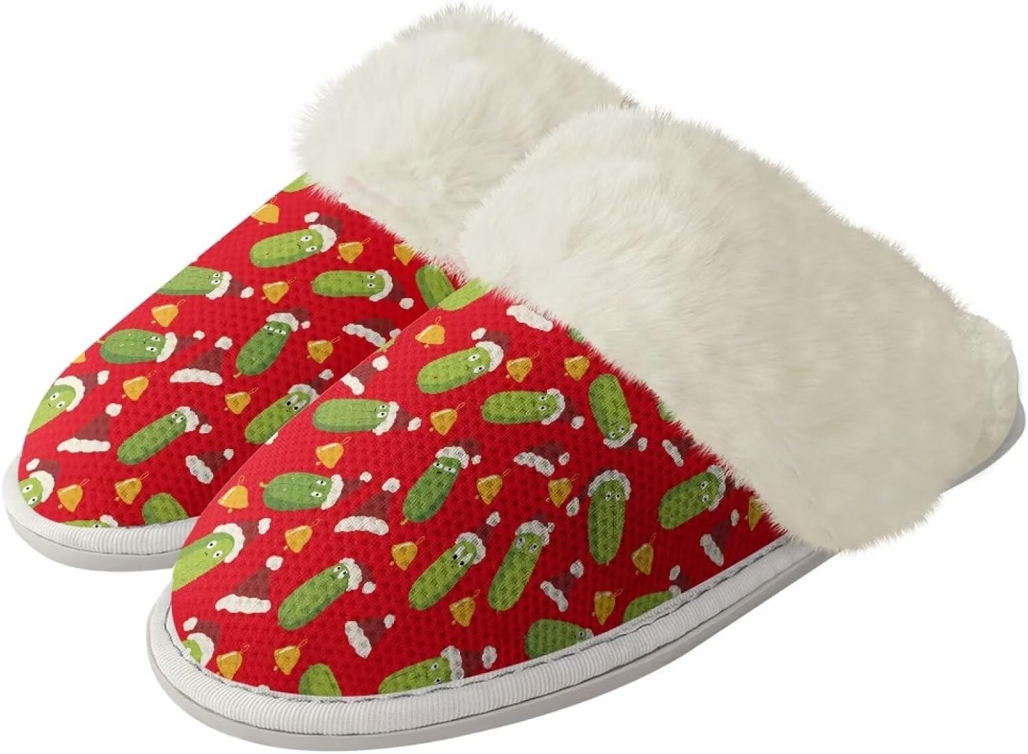 

Тапочки Srengjodk из фланелевой хлопковой ткани с меховой окантовкой, домашние тапочки без задника, тапочки для женщин и мужчин, размер 36-47, Cute Christmas Print