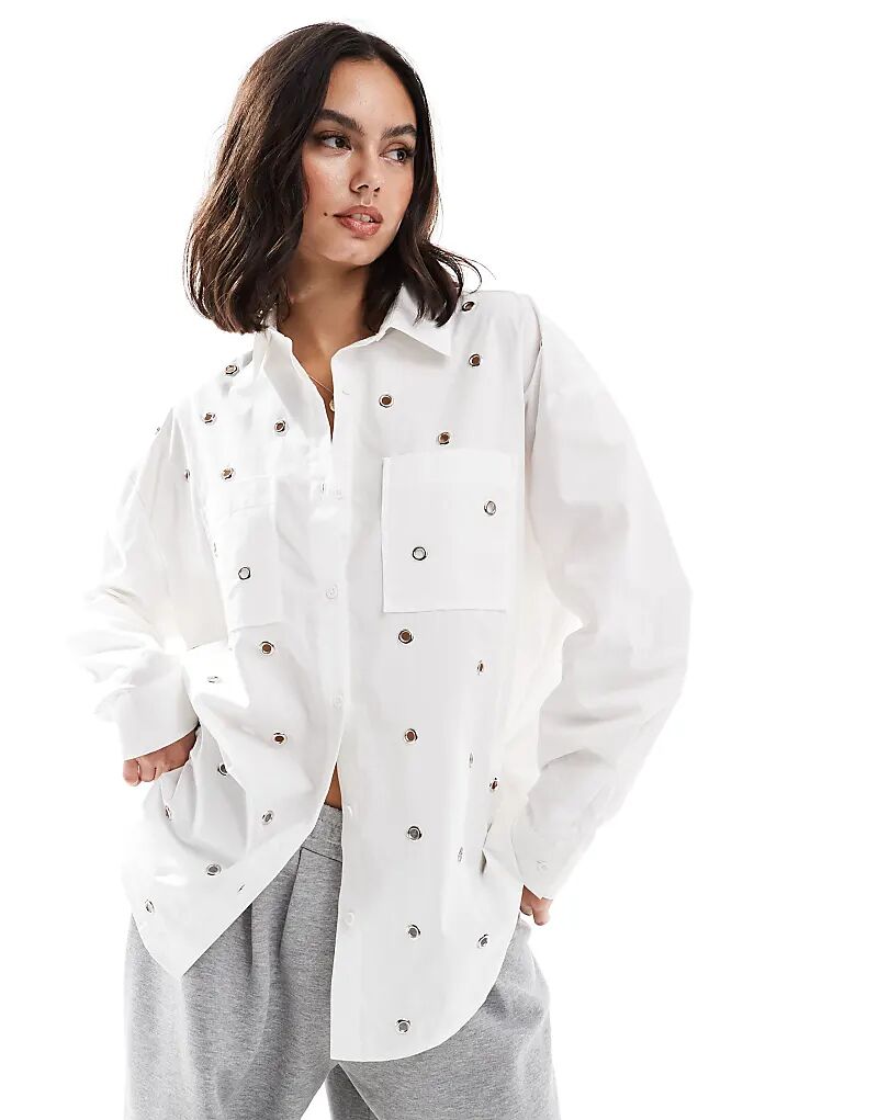 

Рубашка оксфорд с люверсами белого цвета ASOS DESIGN