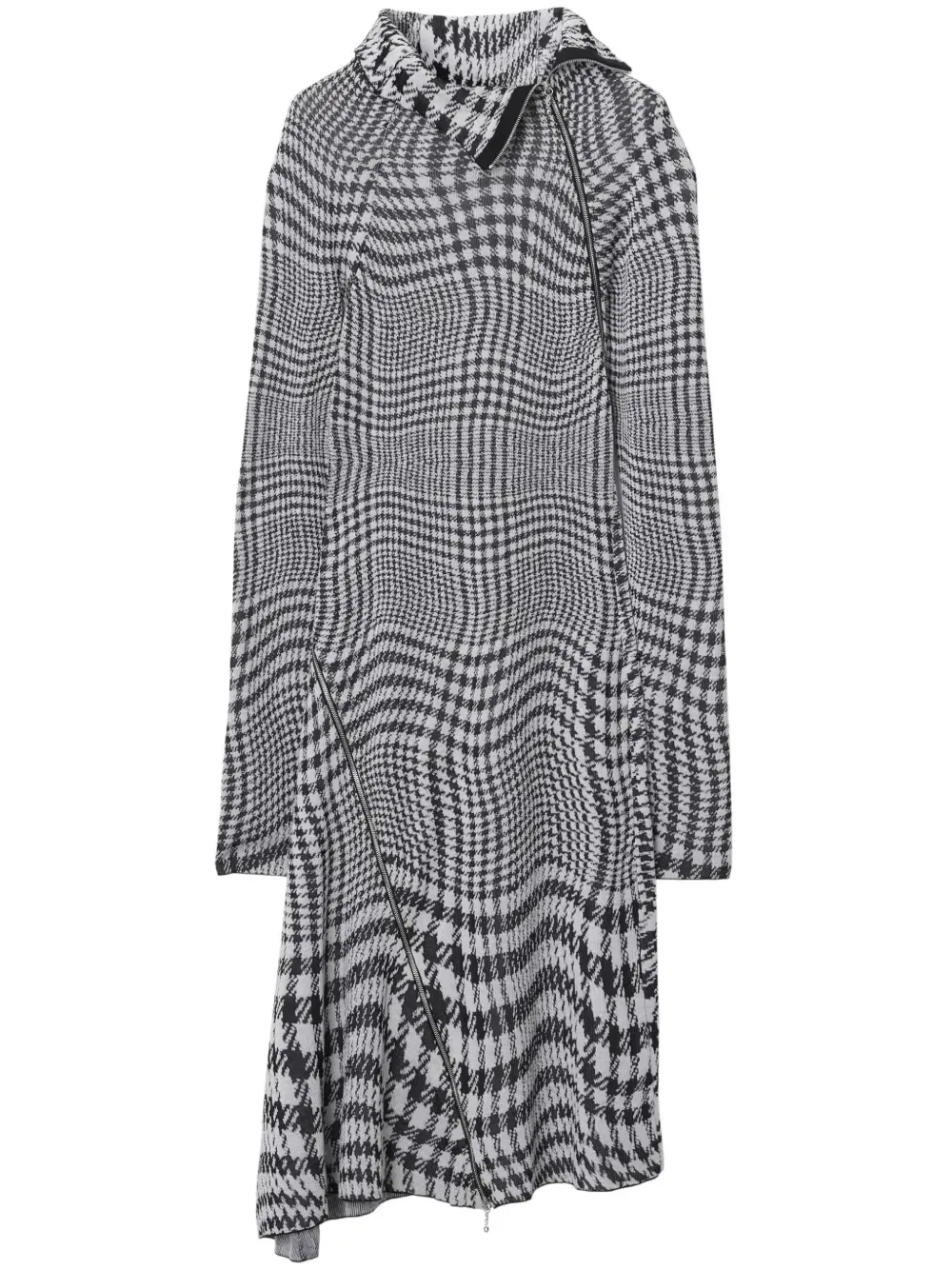 Платье миди Burberry Warped в ломаную клетку, черное