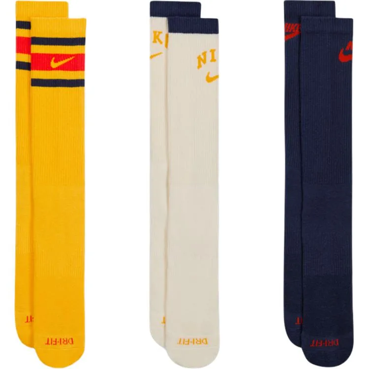 Носки до середины икры унисекс, набор из 3 пар Nike, 910 University Gold/University Gold/Sail White/University Gold/Dark Navy Blue/Passionate Red